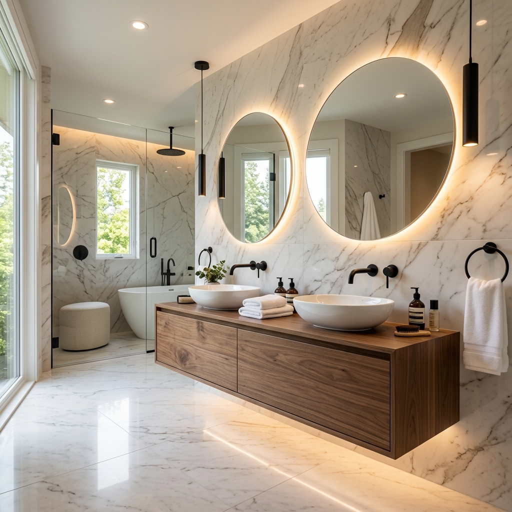 Doğal Ceviz Banyo Dolap Seti